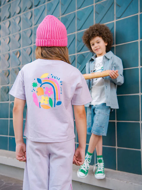 Purple Rainbow Print Cotton T-shirt