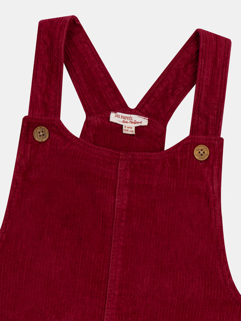 Red Corduroy Dungaree Dress