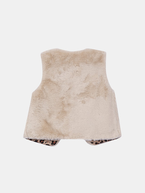 Reversible Beige Faux Fur Gilet