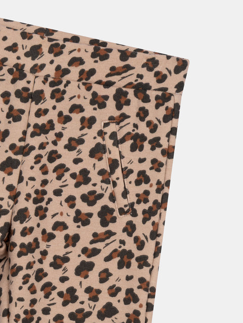 Beige Animal Print Bonded Fleece Leggings