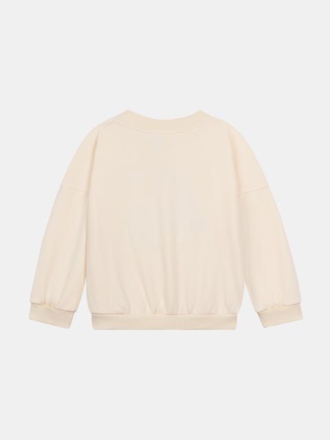 Cream Dog Applique Cotton Fleece Sweatshirt