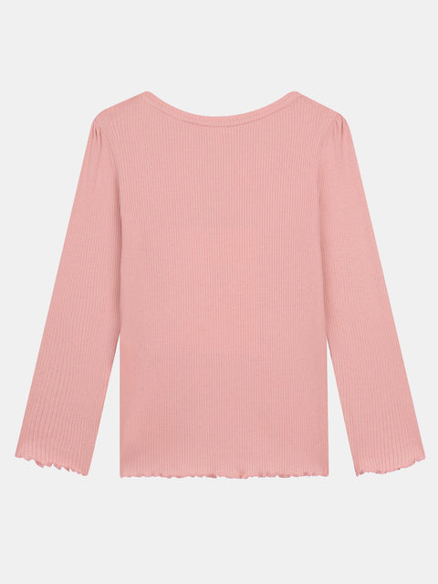 Ribbed Rose Pink Embroidered Heart Cotton T-shirt