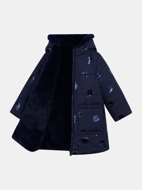 Reversible Navy Faux Fur Hooded Coat