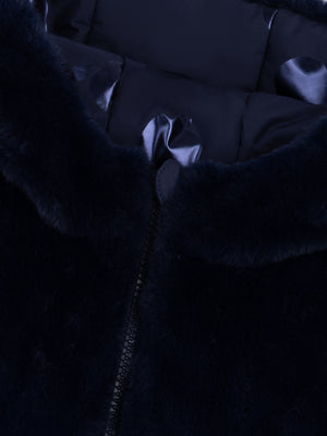 Reversible Navy Faux Fur Hooded Coat