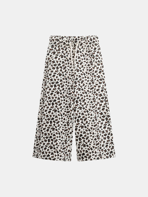 Animal Print Cotton Fleece Wide Leg Joggers