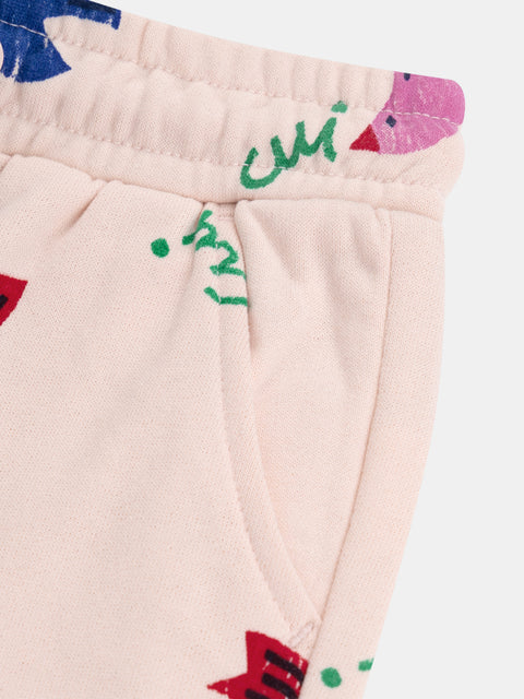 Pink Floral Print Cotton Fleece Joggers
