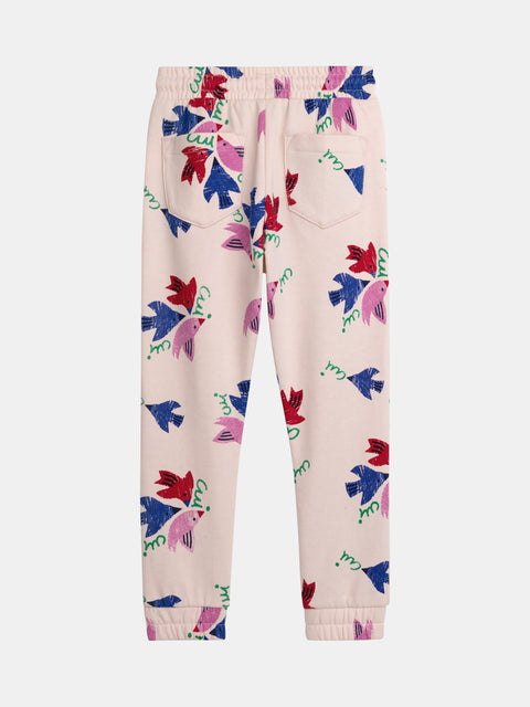 Pink Floral Print Cotton Fleece Joggers