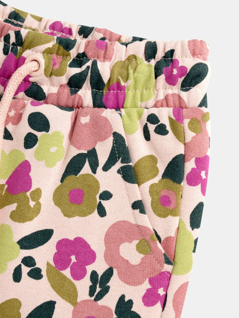 Pink Floral Print Cotton Fleece Joggers