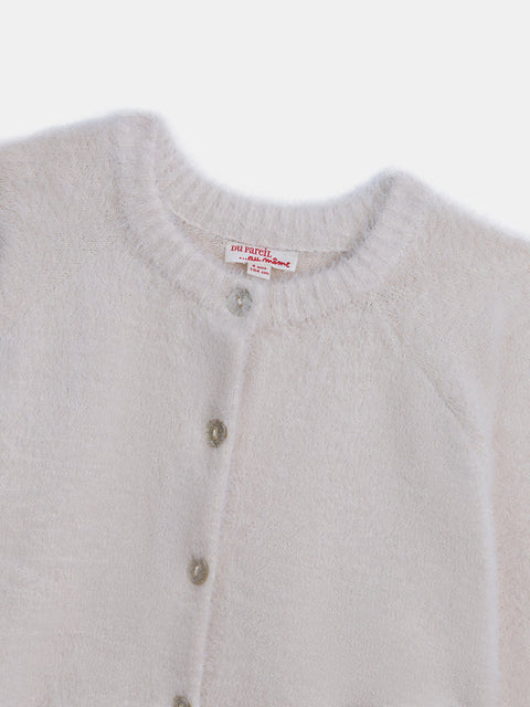 Cream Feather Knit Cardigan