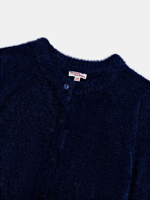 Navy Feather Knit Cardigan