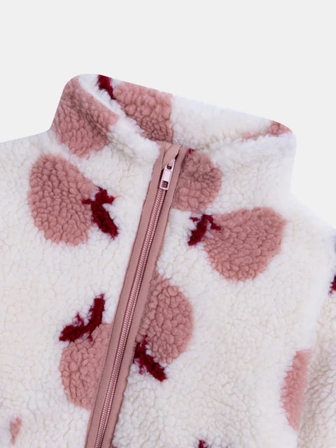 Lined Apple Print Faux Sheepskin Jacket