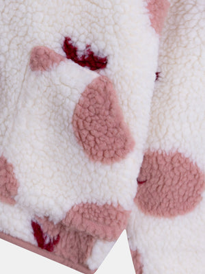 Lined Apple Print Faux Sheepskin Jacket