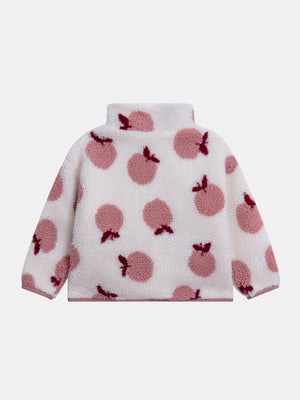 Lined Apple Print Faux Sheepskin Jacket