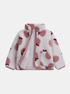 Lined Apple Print Faux Sheepskin Jacket