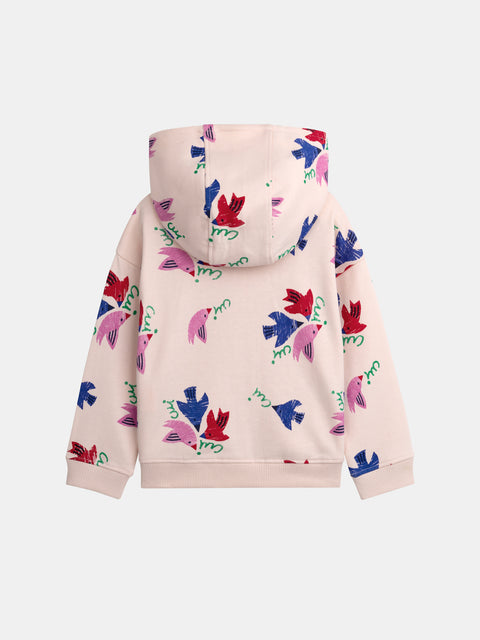 Pink Floral Print Cotton Fleece Hoodie
