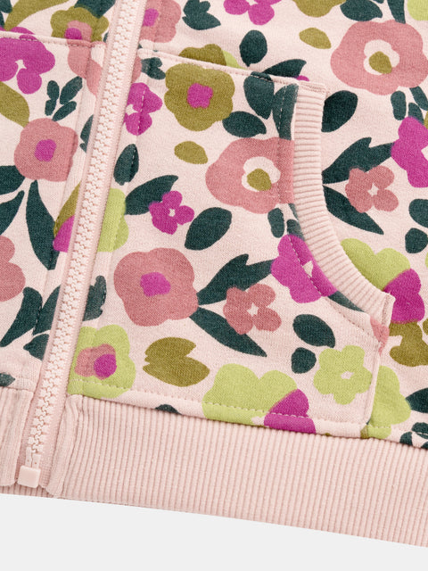 Pink Floral Print Cotton Fleece Hoodie