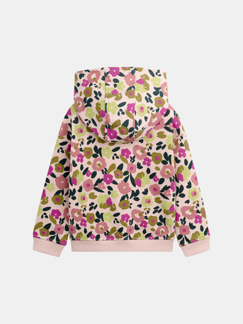 Pink Floral Print Cotton Fleece Hoodie
