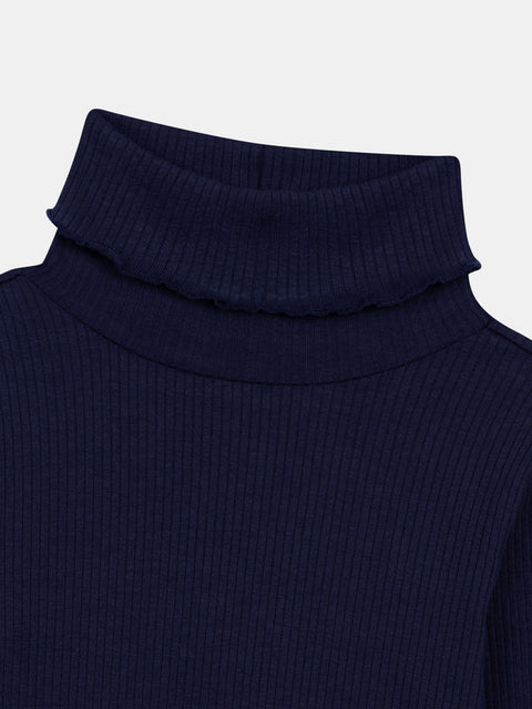 Navy Ribbed Cotton Polo Neck