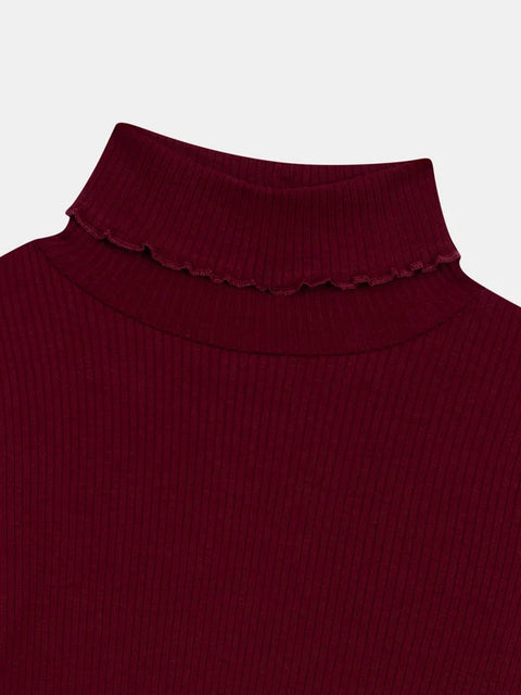 Prune Ribbed Cotton Polo Neck