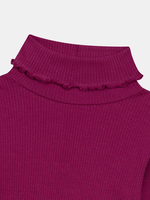 Pink Ribbed Cotton Polo Neck