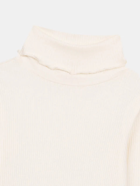 Cream Ribbed Cotton Polo Neck