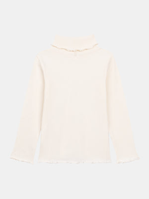 Cream Ribbed Cotton Polo Neck