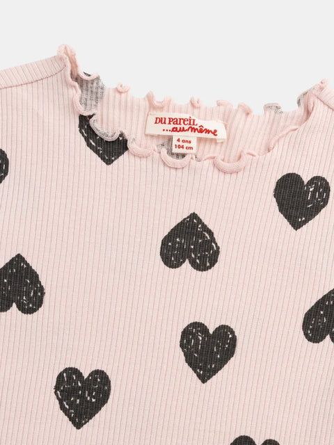 Pink Heart Print Cotton T-shirt