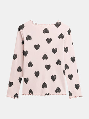Pink Heart Print Cotton T-shirt