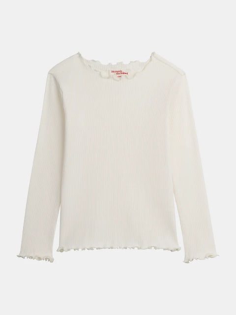 Cream Ribbed Cotton T-shirt
