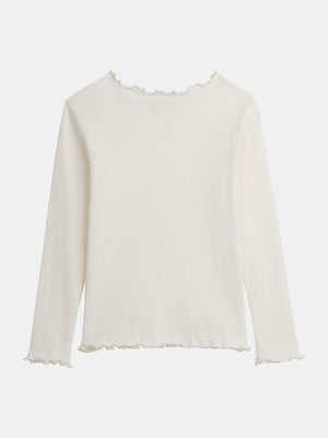 Cream Ribbed Cotton T-shirt