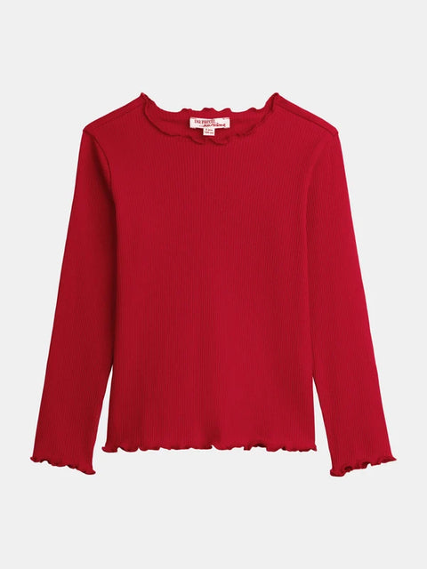 Red Ribbed Cotton T-shirt