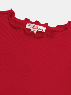 Red Ribbed Cotton T-shirt