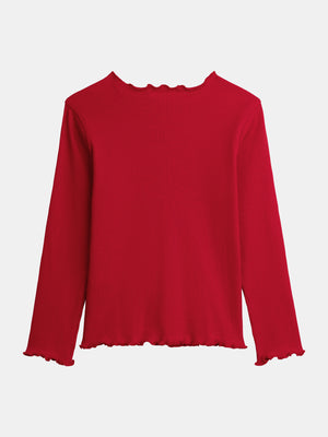 Red Ribbed Cotton T-shirt