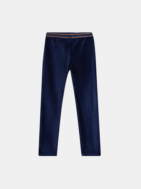 Navy Velour Elasticated Waist Trousers
