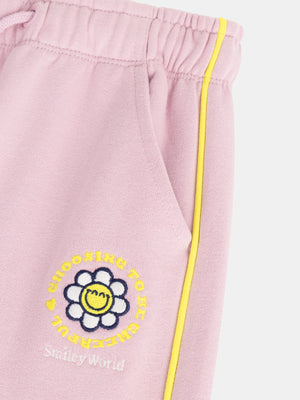Pink Cotton Fleece Smiley Joggers