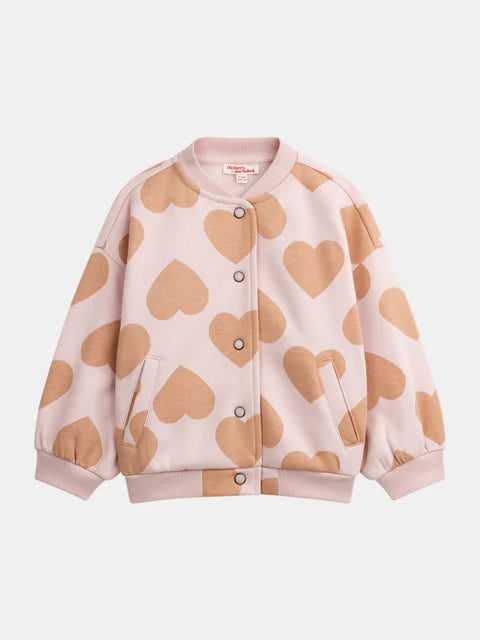 Pink Heart Print Cotton Rich Fleece Jacket