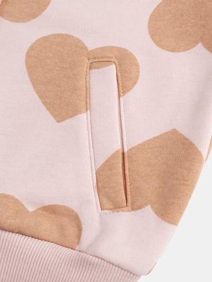 Pink Heart Print Cotton Rich Fleece Jacket