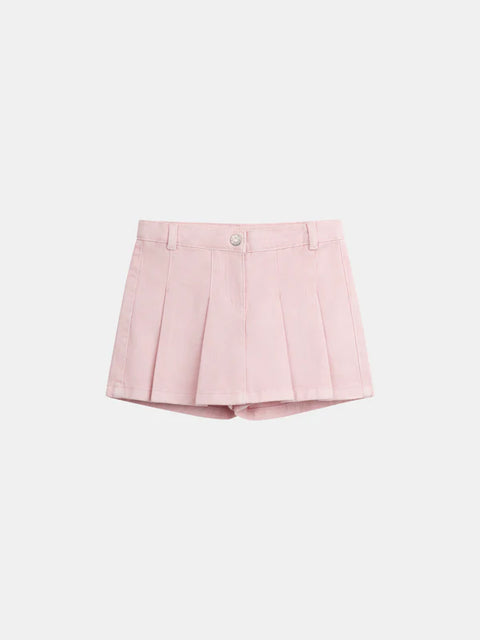 Pink Pleated Cotton Twill Skort