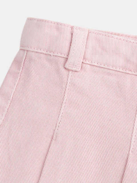 Pink Pleated Cotton Twill Skort