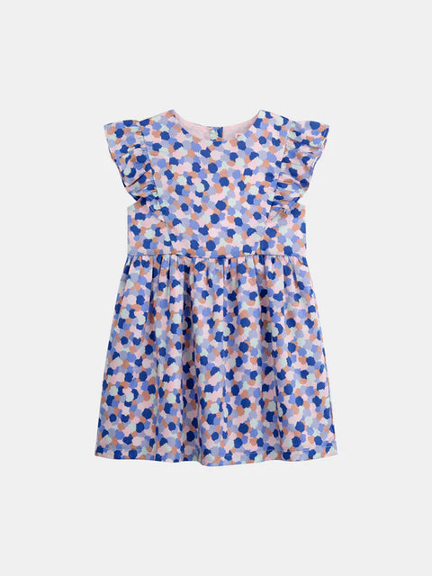 Lined Blue Printed Cotton Dress