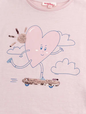 Pink Heart Print Cotton T-shirt