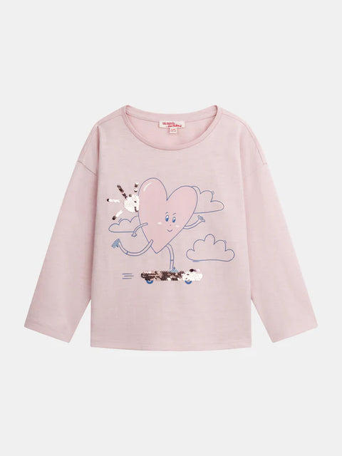 Pink Heart Print Cotton T-shirt