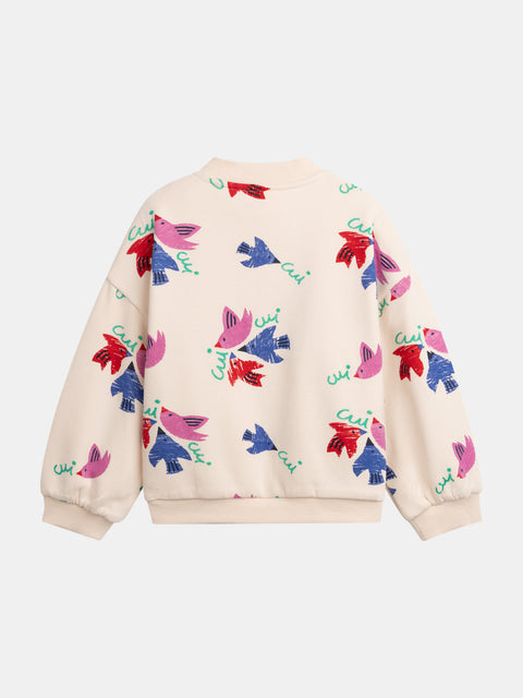 Reversible Floral Print Cotton Fleece Sweatshirt Cardigan