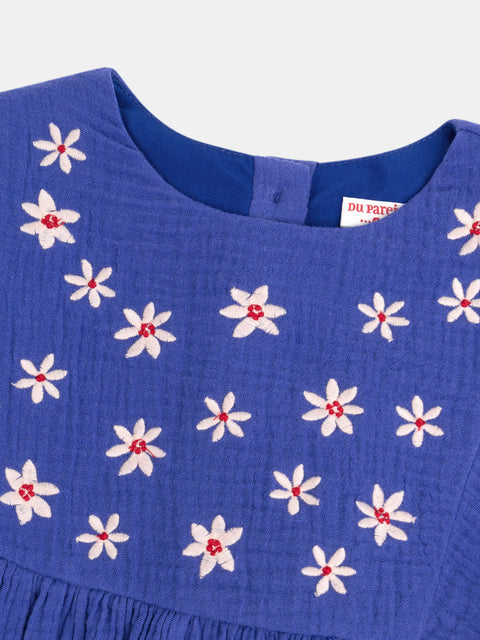 Embroidered Blue Cotton Gauze Dress