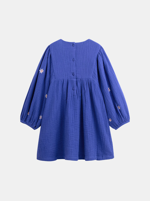 Embroidered Blue Cotton Gauze Dress