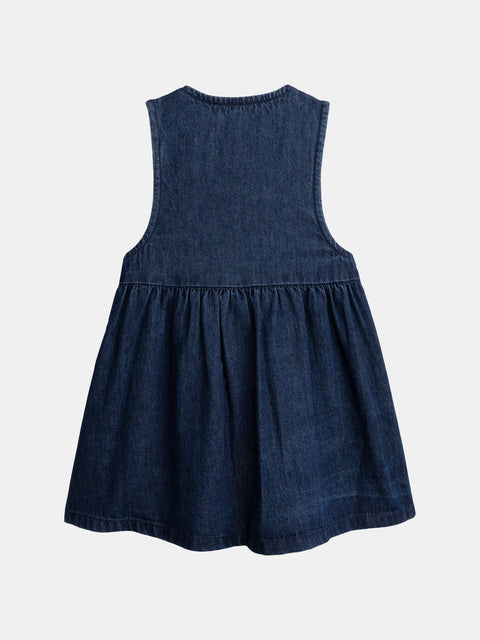 V Neck denim Dress With Heart Patch Pockets