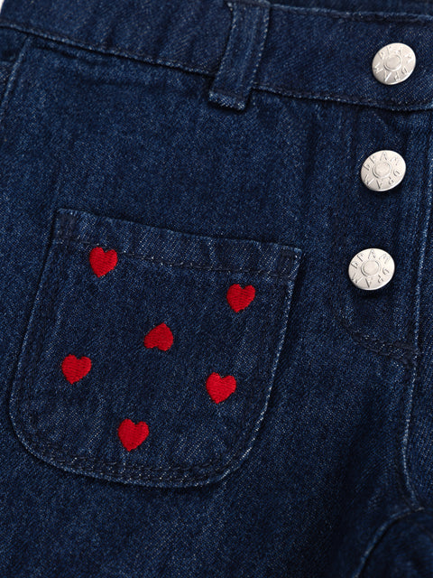 Embroidered Blue Denim Shorts