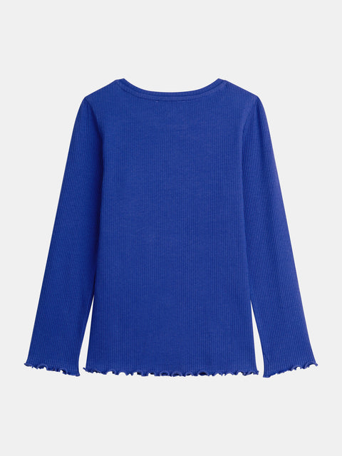 Blue Floral Embroidered Cotton T-shirt