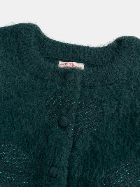 Green Glitter Heart Detail Cardigan