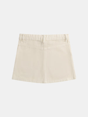 Cream Heart Embroidered Cotton Twill Skirt